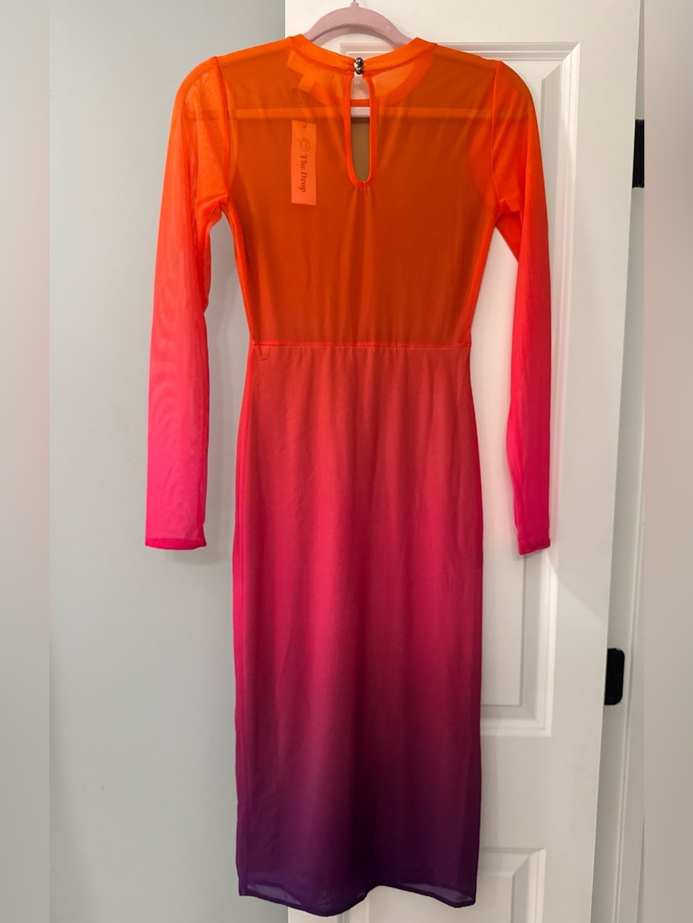 The Drop Ombre Mesh Bodycon Midi Dress Pink Purple Long Sleeve Women’s XXS NWT - Picture 9 of 9